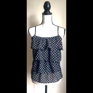 Black w/ White Polka Dots Ruffled Layered Tank Top, Sz. S
